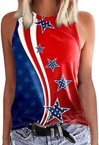 На 4 юли, Ризи за жени с Флага на САЩ, Летни Върховете на бретелях Без ръкави, с кръгло деколте, Тениски с принтом в Звездната Ивица, Ежедневни Тениски, Потници