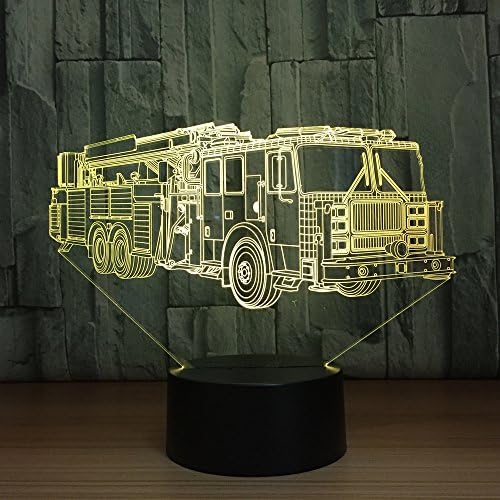 Jinnwell 3D Пожарната Кола Камион Нощно Лампа Илюзия 7 Цвята Смяна на Сензорен Прекъсвач Тенис на Маса, Украса Лампи