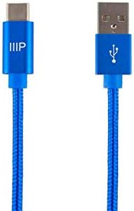 Кабел за зареждане и синхронизация Monoprice USB 2.0 Type-C-Type-A с найлон оплеткой - 3 метра - Синьо, бързо зареждане,
