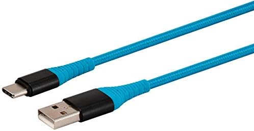USB кабел C-A USB 2.0 с найлон оплеткой Monoprice дължина от 6 фута - Синьо |Type C, здрав, бързо зареждане за Samsung