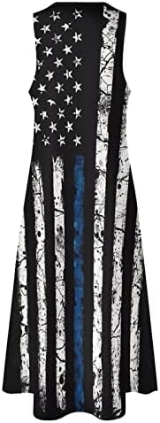 На 4 юли, Макси-рокли за Жени, Свободно Ежедневна Лятна Рокля в стил Бохо, Без Ръкави Рокля с V-образно деколте, Американски Флаг, Струящееся Плажна Рокля