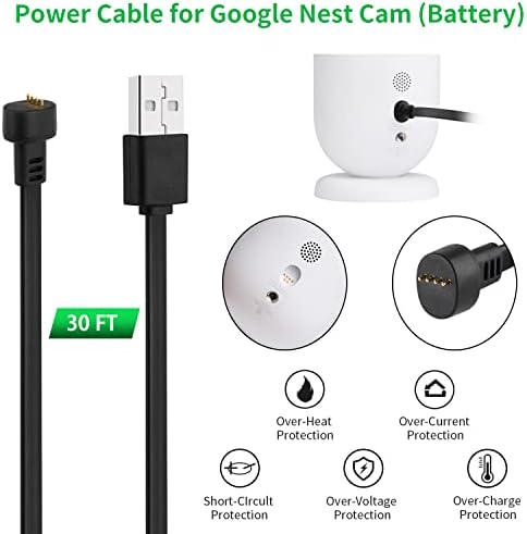 захранващ кабел wochel 3Pack, Съвместим с Google Nest Cam (батерия), 30 фута /9,1 м, Защитени от атмосферни влияния Външен
