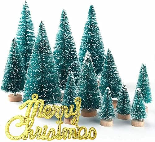 Настолен Мини Коледно Дърво Снежните Мини-Сизалевые Дървета Бор Мини-Ела с Дървена Основа Случаен Цвят