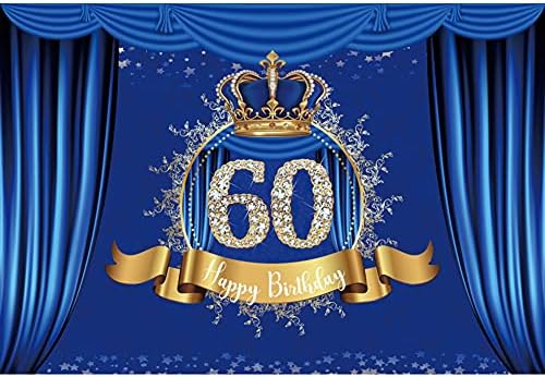 OERJU 6x4ft С 60-тия Рожден Ден на Фона на Синьо Завеса Разкошна Златна Корона Фон За Снимки Момче Мъж Честване на рождения