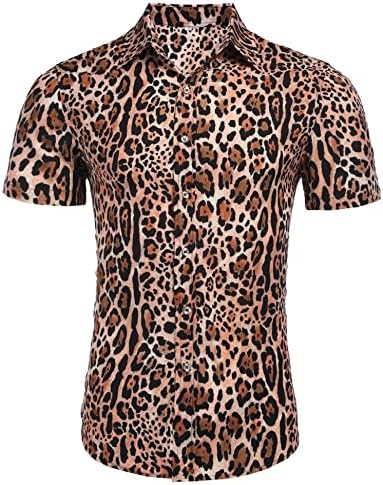 Мъжки Модни Риза с Леопардовым Принтом Daupanzees с Къс Ръкав и Леопардовым Дизайн