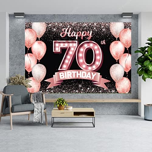 С 70-тия Рожден Ден на Банер от Розово злато, Фон, Приветства 70-ти рожден ден, Балони с Конфети, Тематичен Декор, Украса за жените 70 Години, Розови Аксесоари за Парти по