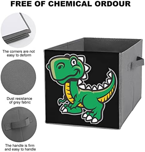 Cartoony Динозавър Сгъваеми Кутии За Съхранение Printd Тъканни Кубични Кошници, Кутии с Дръжки за Дрехи, Играчки, 11x11x11