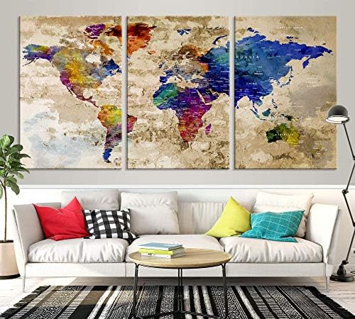 Съвременно Голямо Стенно изкуство Рейнбоу цветове Карта на света, Карта, Нажимная Жени, Печат върху Платно, за Стенен