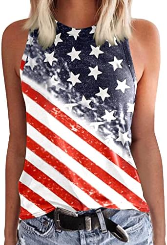 На 4 юли, Ризи за жени с Флага на САЩ, Летни Върховете на бретелях Без ръкави, с кръгло деколте, Тениски с принтом в