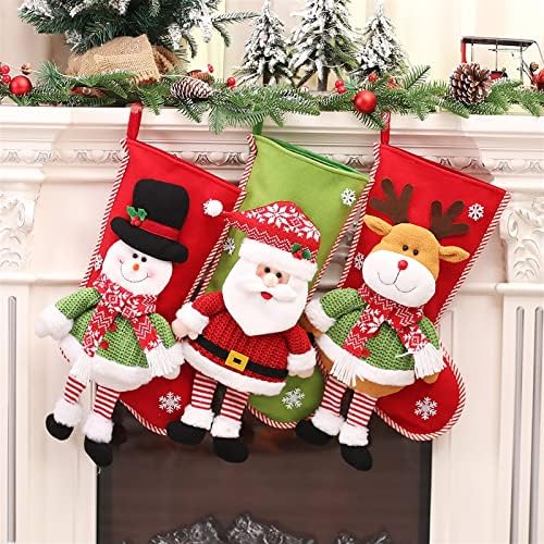 Aetygh 3 Опаковки, Коледни Чорапи Голям размер, 20,5-Цолови Обемни Коледни Чорапи на Дядо Коледа, Снежен човек, Северен Елен, Коледна Украса за дома