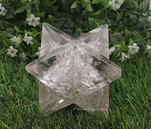 1 Бр. Прозрачен Кварцов Голям Crystal Orgone Merkaba Star за Медитация за Изцеление на Рейки и Кристалната Мрежа (Най-Остри