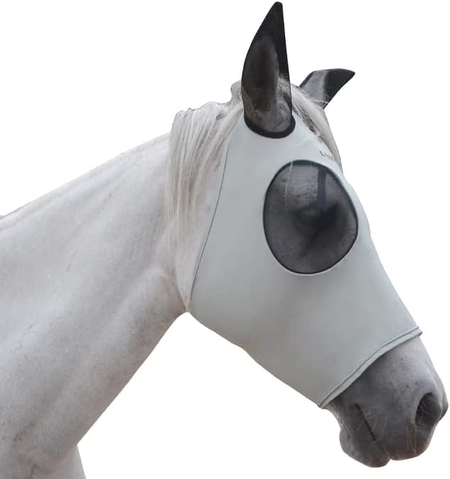 Супер Удобна Конче маска от мухи Еластична маска от Мухи със защитата на ушите от ултравиолетови лъчи за Коня (L, Сив)