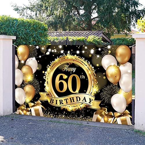 Честит 60-ия Рожден Ден Декоративен Фон Банер на Черното Злато е Много Голяма Кърпа Знак на рождения Ден на Плакат Фон