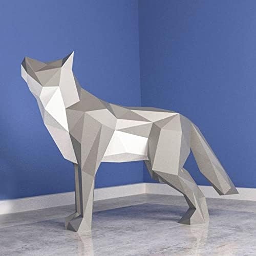 Моделиране на Вълк, Креативна Книжен Геометричен Модел на Хартиен Трофей Пъзел Оригами Ръчно изработени 3D Хартиена Скулптура