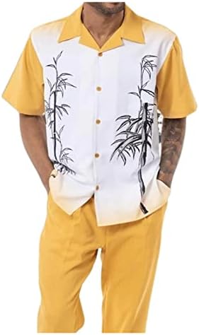 Tzsaixeh/Мъжки Спортни Костюми с цветен Модел от 2 теми, Ежедневни Хавайски Костюми, Ризи с къс ръкав, Дълги Панталони,