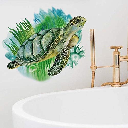 ROFARSO Реалистични Сладки Зелени Морски Костенурки Животни 3D Винилови Стикери За Стени на Баня Подвижни Стикери За