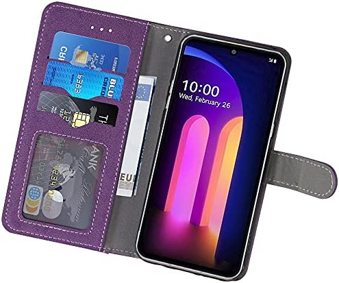 Asuwish е Съвместим с LG V60 ThinQ V60ThinQ 5G G9 Тънък калъф-портфейл Q и Защитно фолио за екран от закалено Стъкло, флип-надолу Капака, Държач за кредитни карти, Поставка, Калъфи з?