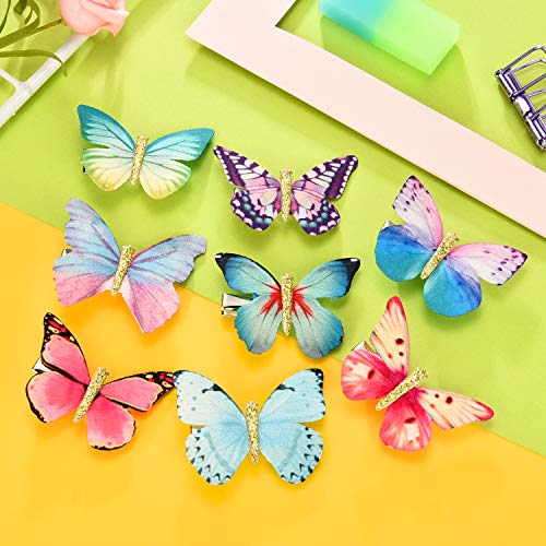 16 парчета, щипки за коса с пеперуди, детски щипки за коса, блестяща шнола с пеперуди за жени, момичета и бебета (ярък