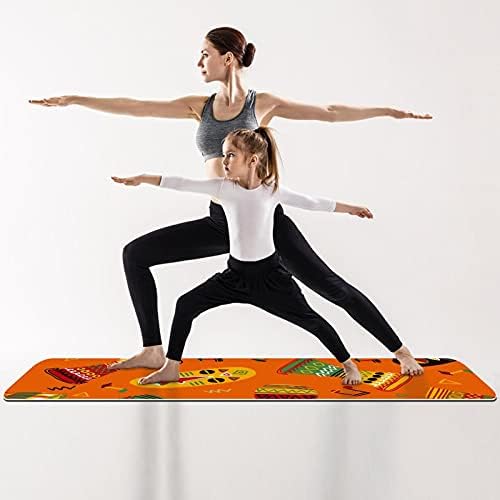 Дебел Нескользящий постелката за йога и фитнес 1/4 с Оранжеви принтом племе Индийски Африка за практикуване на Йога, Пилатес и фитнес на пода (61x183 см)
