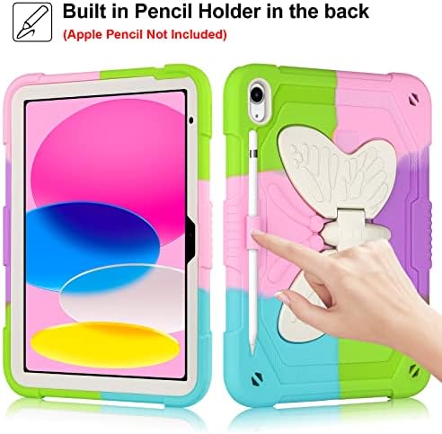 Калъф за iPad на 10-то поколение 2022 10,9 инча с поставка за моливи с крила на пеперуда, Калъф за iPad 10,9 за момичета, Сверхпрочный Твърд Защитен калъф за iPad 10,9 (2022) -Ярко-розов