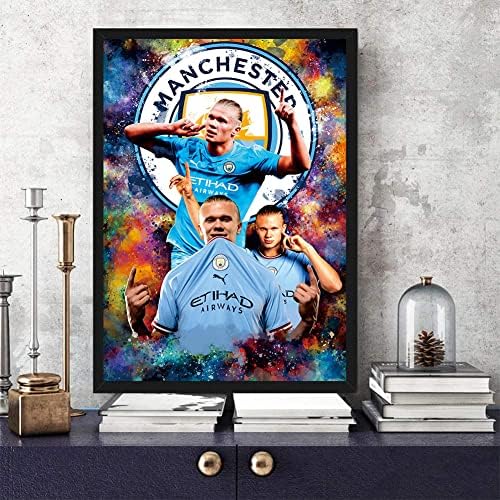 Стенен плакат с изображение на футболна суперзвезда БКО Манчестър Сити, художествен плакат с принтом Хааланд Футбол 16 x 24, Мотивационни стената плакати с образа на