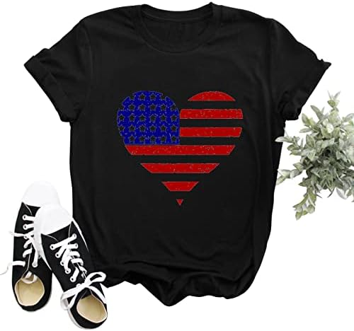 На 4 юли, Тениски за жени, Туника с къс ръкав и кръгло деколте, Потник, Американското Знаме, Звездите, Шарени Патриотическая