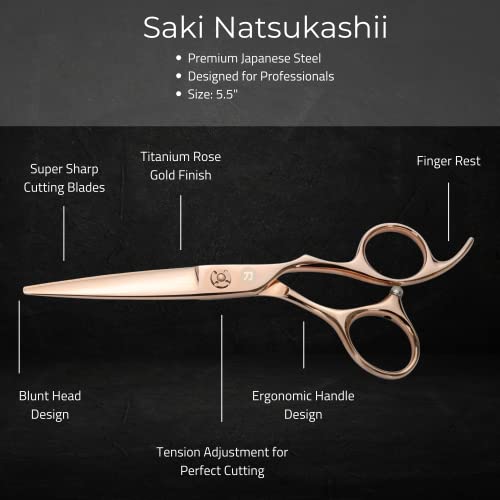 Ножица за подстригване на коса Saki Shears 5,5 Natsukashii от Розово Злато - Титаново-Златна Полиране - Остри Режещи остриета, изработени От японска стомана