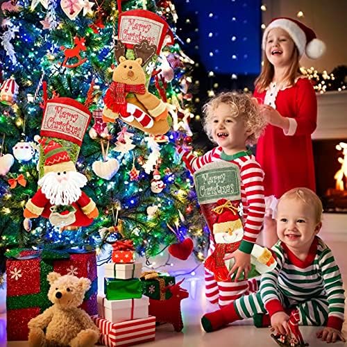 Qpout Набор от Коледни чорапи от 3-те Персонализирани коледни чорапи на Червени и зелени цветове (Санта Снежен човек-Северен елен) Коледен Орнамент Коледна Украса Гол?