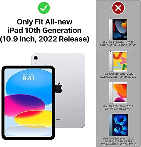 BMOUO Нов калъф за iPad на 10-то поколение - Калъф за iPad 10.9 2022 с фолио, въртящи се на 360 градуса стойка, притежател