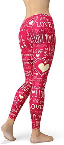 Дамски Гамаши за Свети Валентин със Средна Талия, Червени Спортни Панталони, Обичам Те и Сърца