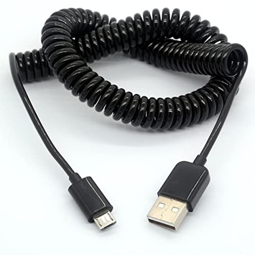 BSHTU Спирален кабел USB-Micro USB, Навити Пружини конектор USB 2.0 Male-Micro B, удължителен кабел за синхронизация на данни и зареждане (3 м /9,8 фута)