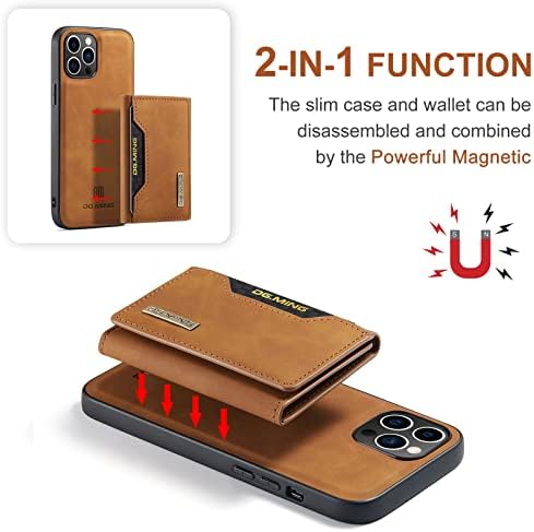 Чанта-портфейл, който е Съвместим с iPhone 14 Pro Max, DG.МИНГ Кожен калъф за телефон от Премиум-клас, Задната част на кутията, Магнитна Подвижна, с джоб за притежателя на кар?