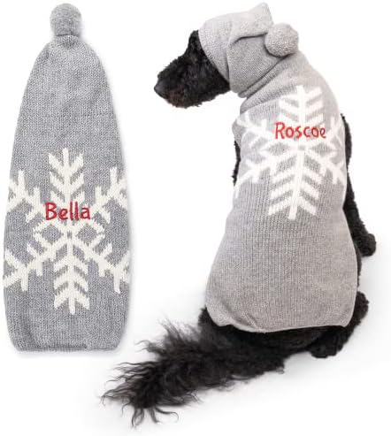 Индивидуален Вязаный Пуловер за кучета GoTags с качулка, Мек Вълнен Пуловер, за кучета във формата на Снежинки, Бродирани с името, Коледа Пуловер за малки и Големи Куче