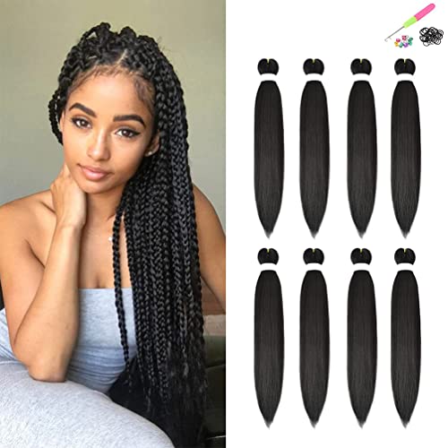 8 Опаковки предварително разширени коса, плетене косичек за черни жени - 26 Естествени черни Професионални коса, плетене