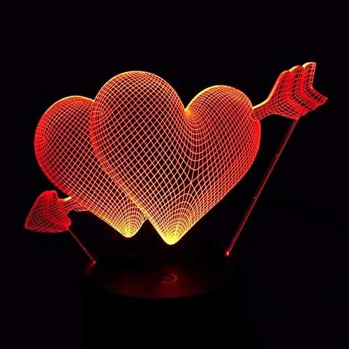 YZYDBD 3D лека нощ за деца, Оптична Илюзия, Лампа във формата на сърце, 7 Цвята, което променя цвета си с докосване,