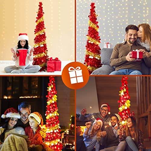 Коледно Дърво-молив HOREODOR, Коледна Елха с Гирлянди, 5-подножието Сгъваема Изкуствена Коледна Елха със 100 Блещукащите