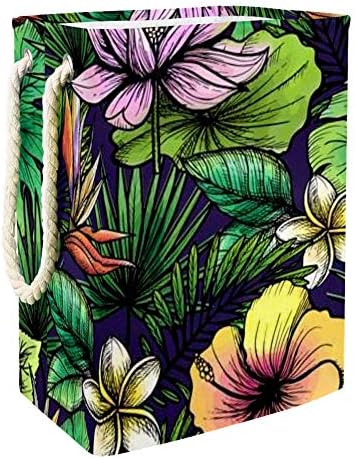 DJROW Съхранение на бельо Тропически листа и цветя през Нощта Голяма Сгъваема Кошница за дрехи