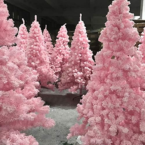 Коледно дърво ZPEE Розов цвят, Материал ПВЦ, Изкуствена бор на панти с Метална стойка, Коледна украса, Гола коледна Елха,