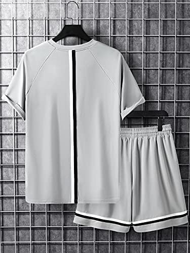 NIBHZ Облекло от две части за мъже, тениски с дълъг ръкав raglan и къси панталони с контрастиращи панделка (Цвят: Сив,