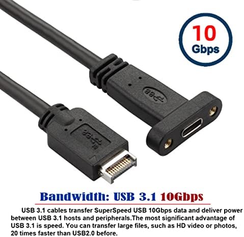 Кабел CY USB 3.1 Гнездо на предния панел Type-E 20Pin за свързване на кабел-удължител USB-C Type-C с Винт за закрепване