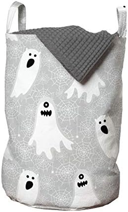 Чанта за дрехи Ambesonne на Хелоуин, Композиция от различни Призраци и Паяжини в стил Фантом Бу-Демон на Ужасите, Кошница