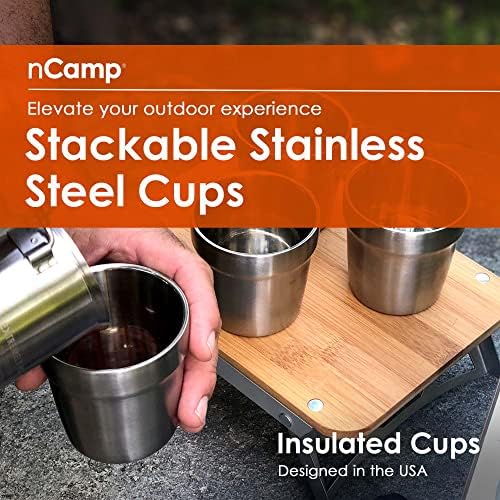 nCamp - Набор от кафе чаши за къмпинг, Изолирани Чаша от неръждаема стомана, Штабелируемые Метална чаша, Чаша от неръждаема