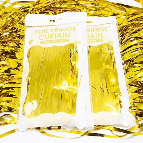 Златен Фон, Завеса с ресни за декор парти - 6,5x6,5 метра, опаковка от 2 | душ Завеса от Златно фолио, Фон, Мишурные