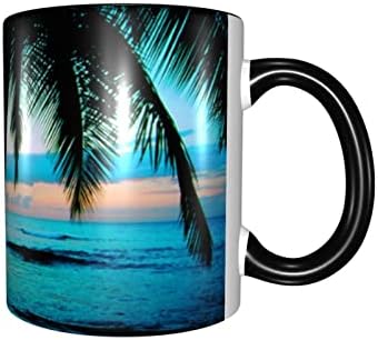 California Palm tree beach sun rise Забавно Кафеена Чаша за Жени, Мъже Супени Керамични Чаши 11 Грама Микровълнова Печка