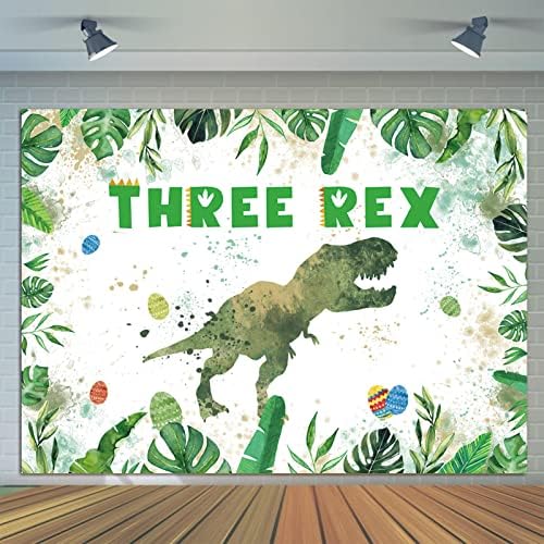 Акварел Фон за Снимки с Динозавром Три рекса 7x5 фута за Малки Деца, Тематичен Фон за Парти в чест на рождения Ден на