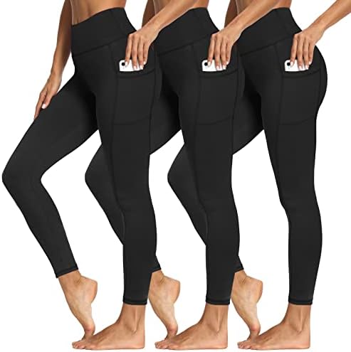 3 Опаковки Леггинсов с джобове за жени, Меки Спортни Панталони за йога с контрол на корема и висока талия (размер Reg
