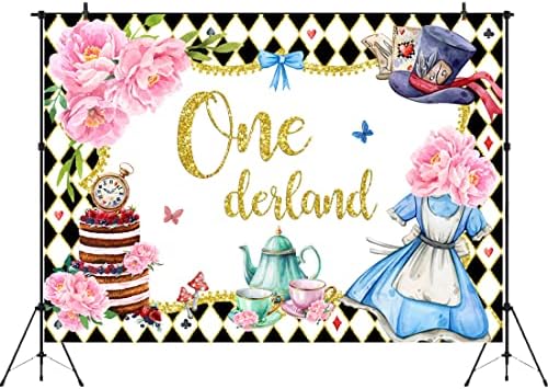 Апертура Onederland 1st Birthday Background Girls Wonderland Чай Нека Споделим Първи Рожден Ден Фон За Снимки Розово Цвете Покер Декорация на Партита Торта Маса Банер Аксесоари Банер Фот?