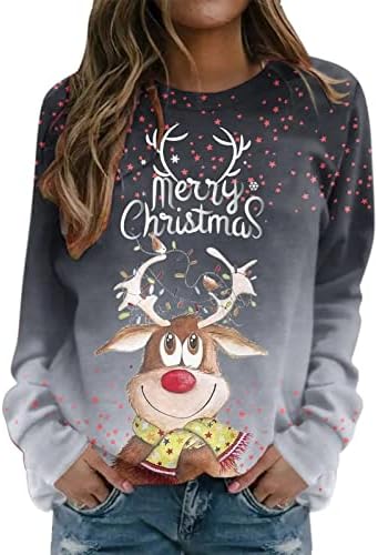 Весела Коледа, Дамска Тениска с дълъг ръкав, Пуловер, Модерен Принт, Свободна Ежедневни Hoody С кръгло деколте, Блуза,