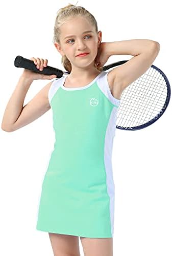 Willit/Рокля за Тенис корт и Игрище за Момичета, Детско Памучно Рокля за Активни Спортове без Ръкави, с Къси панталони