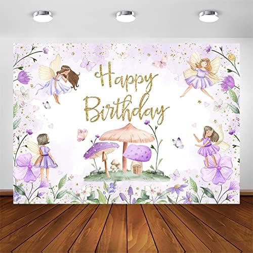 Avezano Момиче Рожден Ден на Фона на Виолетово Гъби Пеперуда Малка Фея Фея Рожден Ден Украси Страна на Чудесата Фотосесия